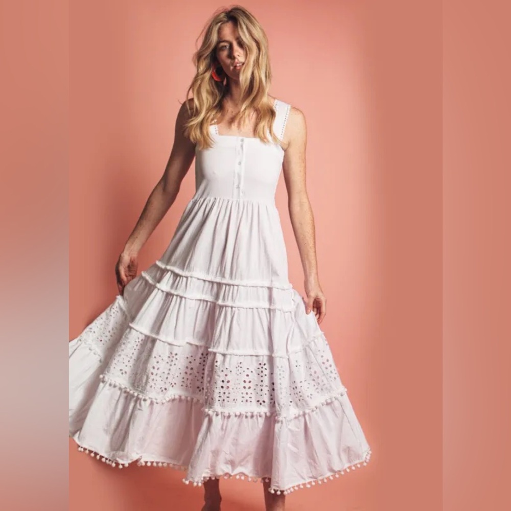 The Shirt by Rochelle Behrens White Tiered Ruffled Maxi Sundress